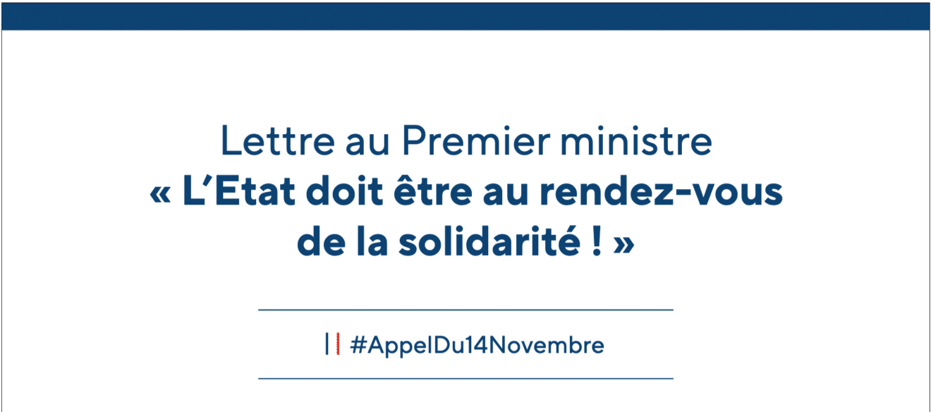 Lettre au Premier ministre - L'Etat doit être au rendez-vous de la Solidarité #Appel du 14 novembre